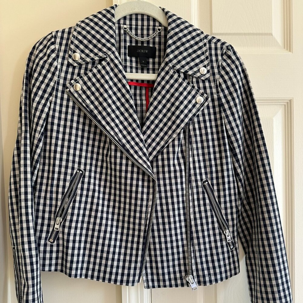 J. Crew Gingham Moto Jacket
